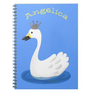 Carnet Cute cygne blanc avec dessin de la couronne