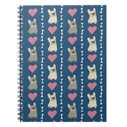 Carnet Cute dogs, Frenchie, hearts, and bones (Devant)