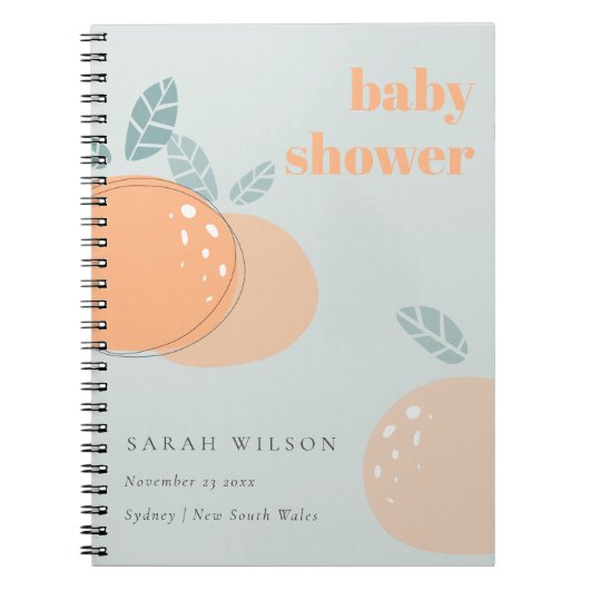 Carnet Cute Dusky Blue Orange Fruit Baby shower Gras (Devant)