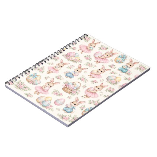 Carnet Cute Easter Bunny Floral Pattern - Pastel Spring (Côté gauche)