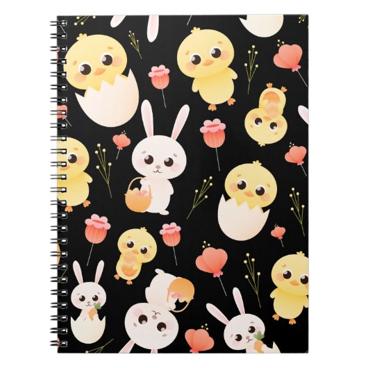 Carnet Cute Easter Chicks & Bunnies Seamless Pattern  (Devant)