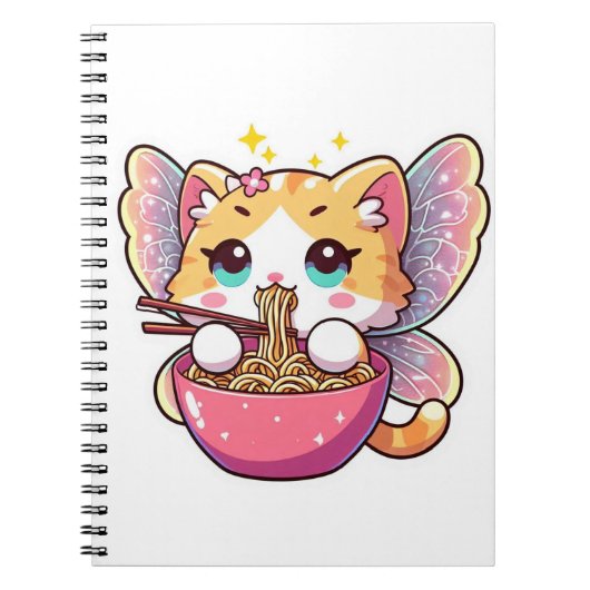 Carnet Cute fairchat mangeant des nouilles de ramen (Devant)