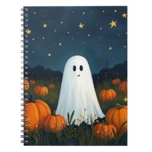 Carnet Cute Fantôme blanc avec Citrouilles