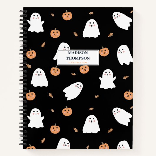 Carnet Cute Fantôme et Citrouille Motif d'Halloween noir (Devant)