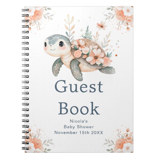 Carnet Cute Floral Turtle Baby Shower Guest Book (Devant)
