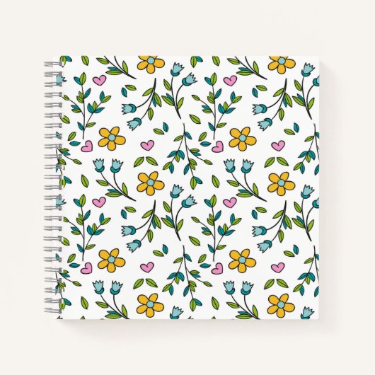Carnet Cute Flowers and Hearts Light Pattern (Devant)