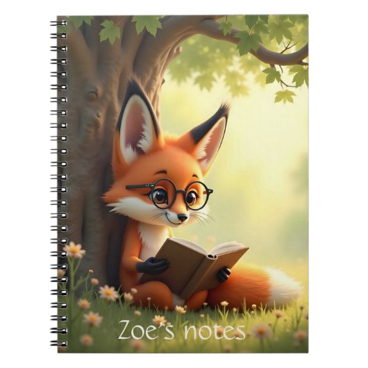Carnet Cute fox reading a book, custom  (Devant)