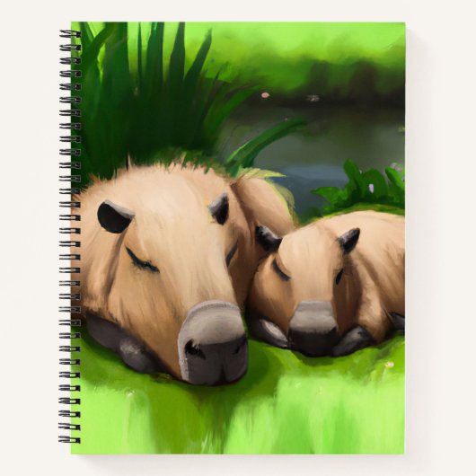 Carnet Cute Funny Napping Capybaras par l'étang (Devant)
