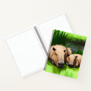 Carnet Cute Funny Napping Capybaras par l'étang