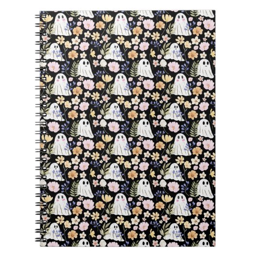 Carnet Cute Ghost And Colorful Flowers Seamless Pattern (Devant)