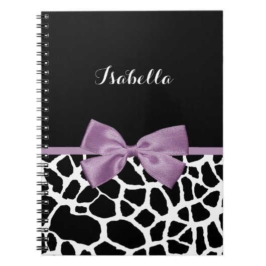 Carnet Cute Giraffe Imprimer Lavande Purple Bow Nom (Devant)