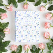 Carnet Cute Girly Blue and White Coquette Bows Monogram