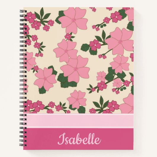 Carnet Cute Girly Pink Flower Pattern Personalised (Devant)