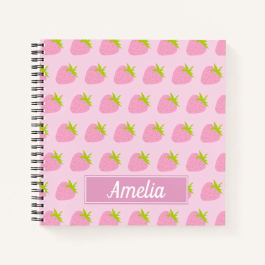 Carnet Cute Girly Pink Strawberry Pattern Personalised (Devant)