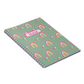 Carnet Cute Green Boho Rainbow Heart Nom personnalisé (Côté Droit)