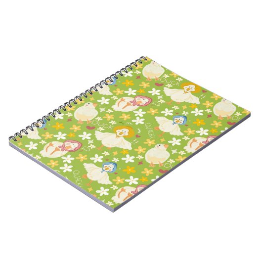 Carnet Cute Green Duck & Daisy Flower Seamless Pattern (Côté gauche)