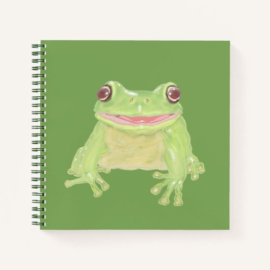 Carnet Cute Green Tree Frog - transparent. (Devant)