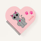 Carnet Cute Grey Chat & Nom Calligraphie sur Rose (Devant)
