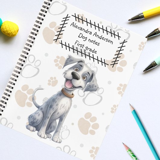Carnet Cute Grey Storybook Puppy on Paws Motif