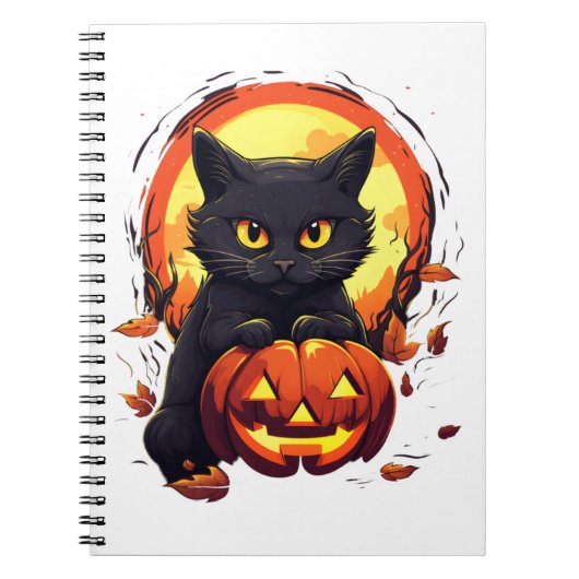 Carnet Cute Halloween Chat noir avec Citrouille (Devant)