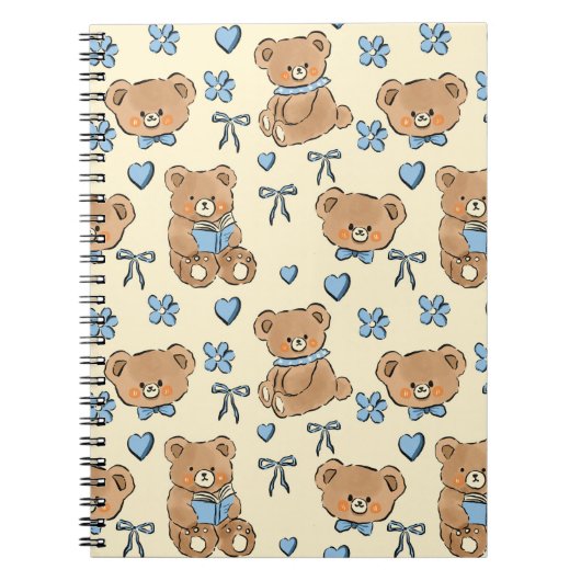 Carnet Cute Hand-drawn Brown Teddy Bears Seamless Pattern (Devant)
