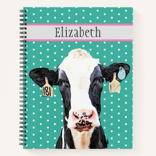 Carnet Cute Holstein Cow Nom animal (Devant)