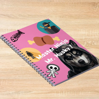 Carnet Cute Husky Ninja Notebook Personalized Pink Cover