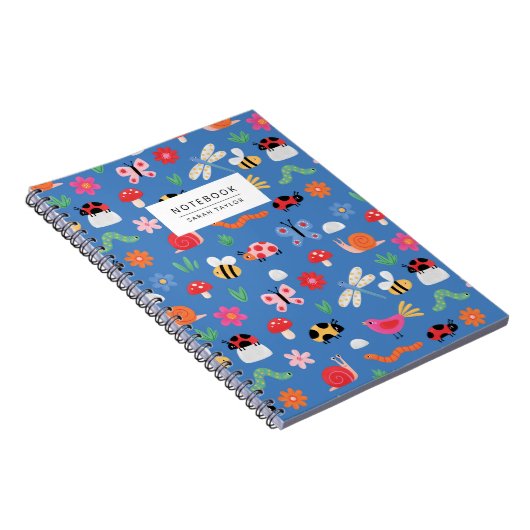 Carnet Cute Insects & Nature Pattern in Blue (Côté Droit)