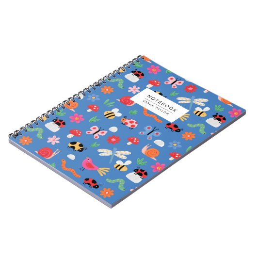 Carnet Cute Insects & Nature Pattern in Blue (Côté gauche)