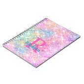 Carnet Cute iridescent unicorn pink faux glitter monogram (Côté gauche)