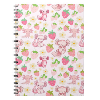 Carnet Cute Kawaii Axolotl & Strawberry Seamless Pattern