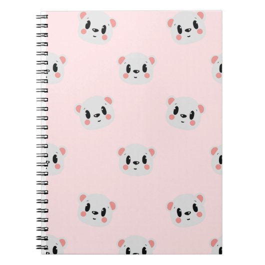 Carnet Cute Kawaii Bear Face Pattern on Pastel Pink (Devant)