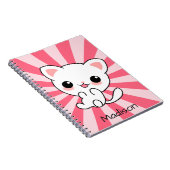 Carnet Cute kawaii Chat blanc Personnalisé rose (Côté Droit)