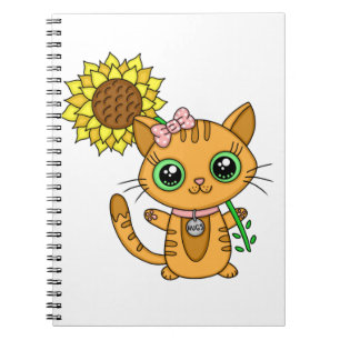 Carnet Cute Kawaii Chat Holding Fleur