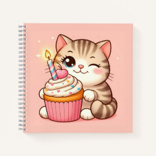 Carnet Cute Kawaii chaton avec Cupcake