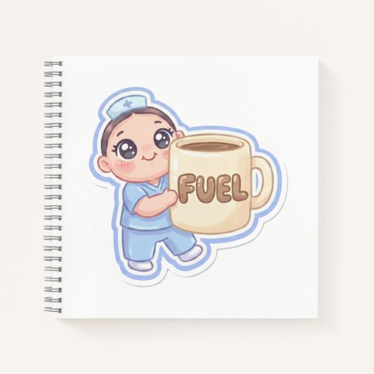 Carnet Cute Kawaii Chibi Nurse Giant Coffee Fuel Magnet (Devant)