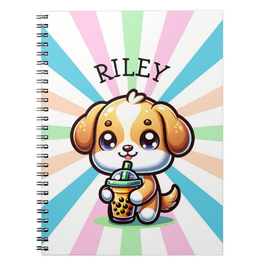 Carnet Cute Kawaii Chien chiot avec Thé à bulle Personnal (Devant)