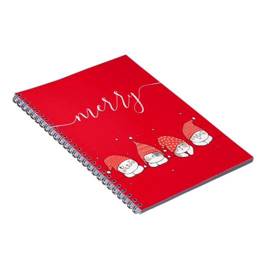 Carnet Cute Kawaii Festive Chats Sur Arrière - plan Rouge (Côté Droit)