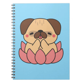 Carnet Cute Kawaii Meditating Pug Lotus Flower Zen Dog