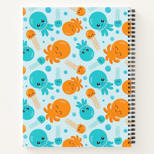 Carnet Cute Kawaii Octopus Motif en bleu Personnalisé (Dos)