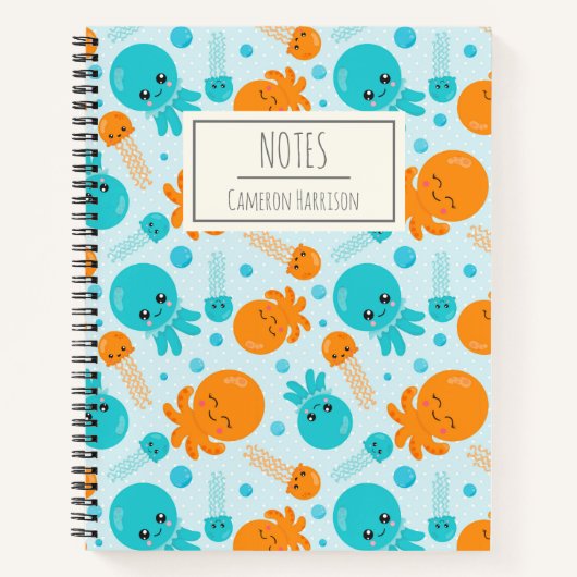 Carnet Cute Kawaii Octopus Motif en bleu Personnalisé (Devant)