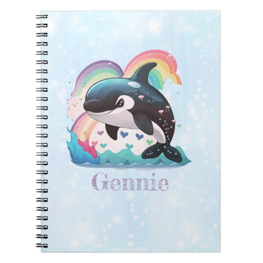 Carnet Cute Kawaii Orca Killer Whale Rainbows Papillons (Devant)