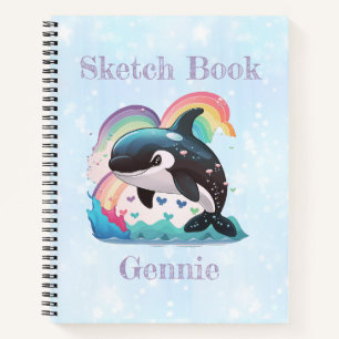 Carnet Cute Kawaii Orca Killer Whale Rainbows Papillons