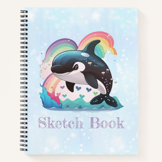 Carnet Cute Kawaii Orca Killer Whale Rainbows Papillons (Devant)