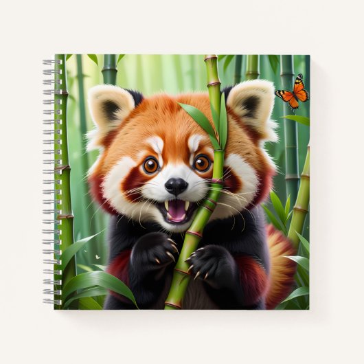 Carnet Cute Kawaii style Panda rouge avec un grand sourir (Devant)