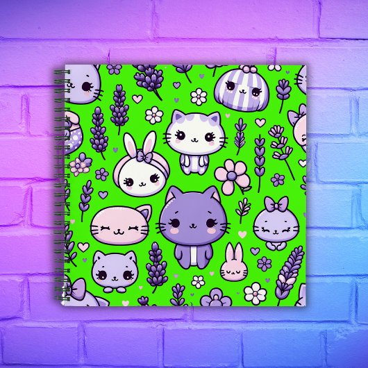 Carnet Cute Kawaii thème Purple Lavender | Spirale