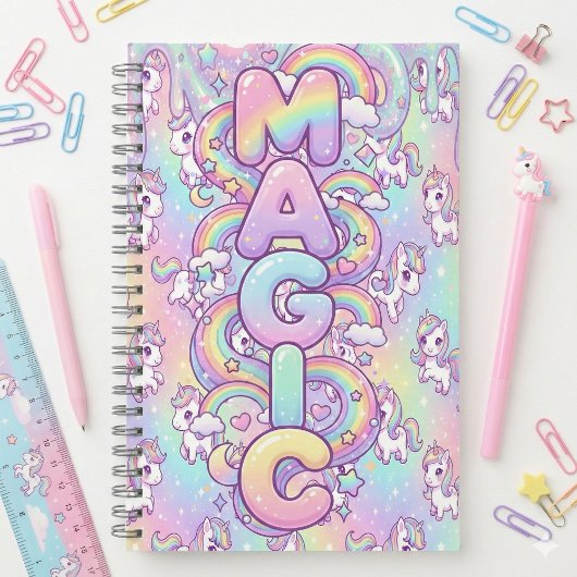 Carnet Cute Kawaii Unicorn Pastel Rainbow Magical