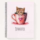Carnet Cute Kitten dans un Teacup avec les coeurs (Devant)