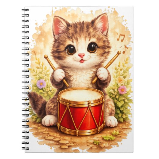 Carnet Cute Kitten Drum Spiral Notebook Kawaii (Devant)