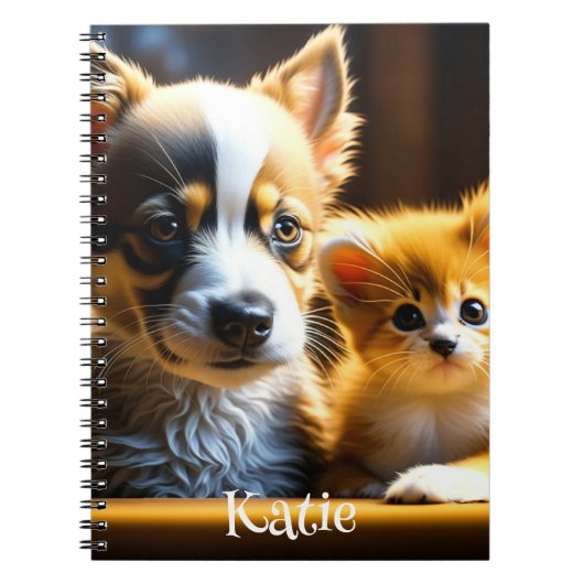 Carnet Cute Kitten et Chiot Personnalisé (Devant)